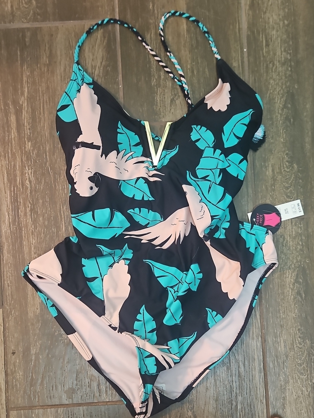 Womens One-Piece Swimsuit in Teal & Pink Parrot Print Sz XL